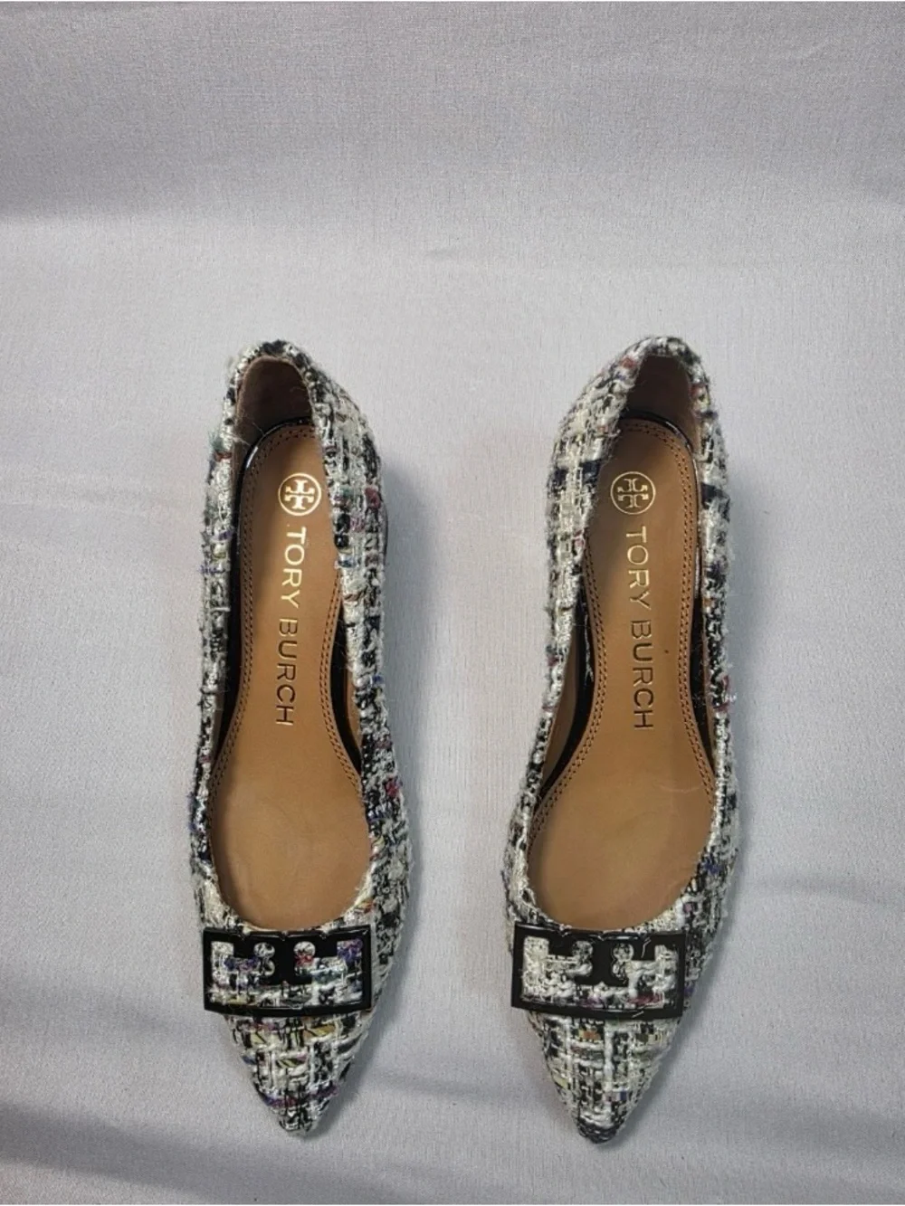 Tory Burch Multicolor Tweed Pointed Flats with Logo Accent - Picture 1 of 3